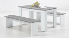 Dornum Table and 2 Benches - White/Concrete