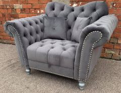 Italian Chesterfield Fabric 1 Seater Sofa - Plush Grey