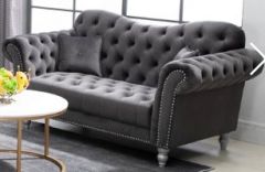 Italian Chesterfield Fabric 2 Seater Sofa - Plush Grey