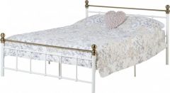 Marlborough Metal Double Bed 4ft 6in -  White / Antique Brass