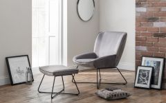 Mila Velvet Accent Chair & Stool - Grey