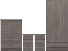 Nevada 2 Door 1 Drawer Wardrobe Bedroom Set - Black Wood Grain