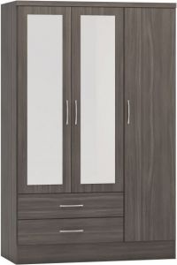 Nevada 3 Door 2 Drawer Mirrored Wardrobe - Black Wood Grain