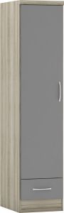 Nevada 1 Door 1 Drawer Wardrobe - Grey Gloss/Light Oak
