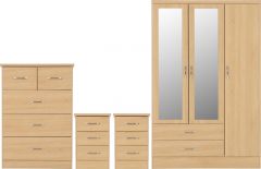 Nevada 3 Door Mirrored Wardrobe Bedroom Set - Sonoma Oak