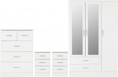 Nevada 3 Door Mirrored Wardrobe BEDROOM SET - White Gloss