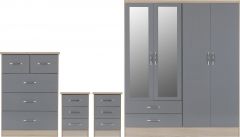 Nevada 4 Door Mirrored Wardrobe BEDROOM SET  - GREY Gloss