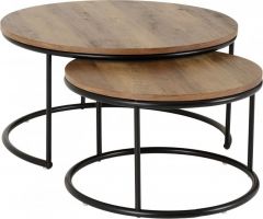 Quebec Round Coffee Table Set - Medium Oak Effect / Black
