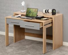 Seville 2 Drawer Slider Desk - GREY Gloss / Light Oak Effect