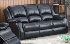 Stella Leather 3 Seater Fixed Sofa - Black