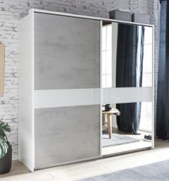 Weimar X51 High Gloss Sliding Wardrobe 135cm - Concrete / White Sliderobes