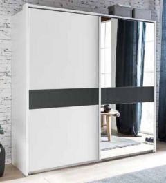 Weimar X59 High Gloss Sliding Wardrobe 180cm - White / Grey Sliderobes