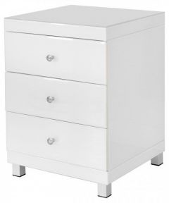 White Glass Three Drawer Bedside Cabinet