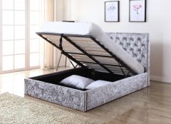 Yasmin Storage Crushed Velvet King Size Bed Silver - 5ft
