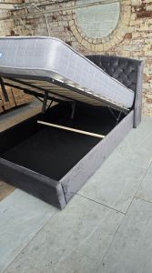 Buckingham GREY Velvet Wing Back Double Storage Bed - 4ft 6in