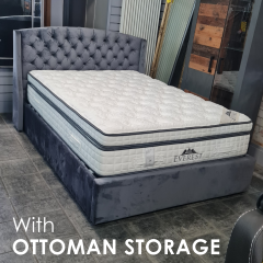 Buckingham GREY Velvet Wing Back Small Double Storage Bed - 4ft