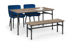 Carnegie Dining Table, Bench & 2 Luxe Blue Chairs