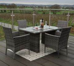 Casa Rattan Rectangle 4 Seater Outdoor Garden Furniture Dining Table Set - Grey 