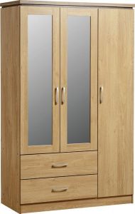 Charles 3 Door 2 Drawer Mirrored Wardrobe - Oak
