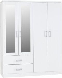 Charles 4 Door 2 Drawer Wardrobe - White