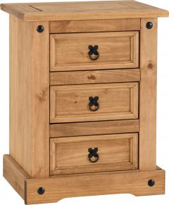Corona 3 Drawer Bedside Chest - Distressed Waxed Pine