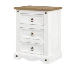 Corona 3 Drawer Bedside Cabinet - White