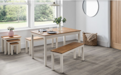 Coxmoor Ivory & Oak Dining Table & Benches