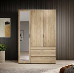 Vesala Mirrored 3 Door 3 Drawer Wardrobe - Mauvella Oak 