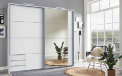 Emden Mirrored Sliding Wardrobe 225cm- White/Concrete Sliderobes