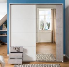 Emden Mirrored Sliding Wardrobe 1.35m - White/Concrete Sliderobes