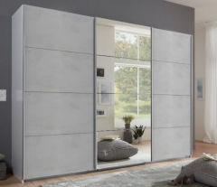 Ernie Mirrored Sliding Wardrobe 2.70m - White/Concrete Sliderobes