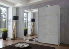 Ernie Mirrored Sliding Wardrobe 2.25m - White/Concrete Sliderobes