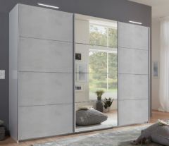 Ernie Mirrored Sliding Wardrobe 2.70m - White/Concrete Sliderobes