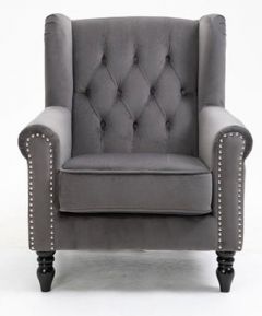 Italian Wing Chair Plush Grey Fabric
