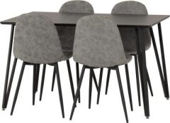 Marlow Dining Set with Athens Chairs - Black Marble Effect/Black/Grey Faux Leather
