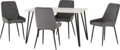 Marlow Dining Set with Avery Chairs - White Marble Effect/Black/Grey Velvet