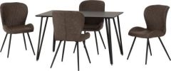Marlow Dining Set with Quebec Chairs - Black Marble Effect/Black/Brown Faux Leather