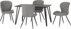 Marlow Dining Set with Quebec Chairs - Black Marble Effect/Black/Grey Faux Leather