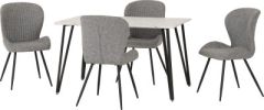 Marlow Dining Set with Quebec Chairs - White Marble Effect/Black/Grey Faux Leather