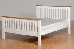 Monaco Double Bed High Foot End 4ft 6in - White /  Waxed Pine