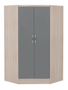 Nevada 2 Door Corner Wardrobe - Grey Gloss/Light Oak