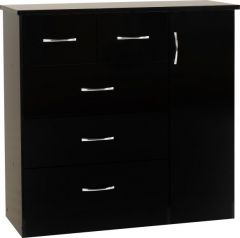 Nevada 5 Drawer Low Wardrobe - Black Gloss