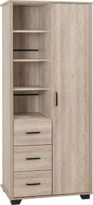 Oliver 1 Door 3 Drawer Open Shelf Wardrobe - Light Oak Effect