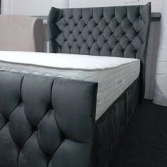 Oxford Wingback Fabric Ottoman Single Bed 3ft - Plush Charcoal