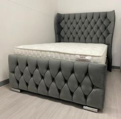 Oxford Wingback Fabric Ottoman Double Bed 4ft 6in - Plush Grey