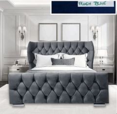 Oxford Wingback Fabric King Size Bed 5ft - Plush Blue 