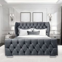 Oxford Wingback Fabric SUPER Kingsize Bed 6ft - Charcoal