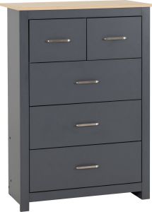 Portland 3+2 Drawer Chest - Grey/Oak Effect