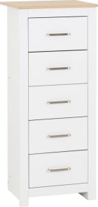 Portland 5 Drawer Narrow Chest - White/Oak Effect