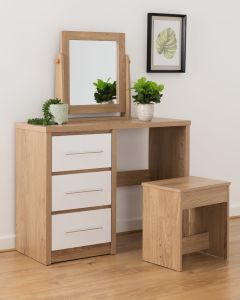 Seville 3 Drawer Dressing Table Set - White High Gloss/Light Oak Effect Veneer